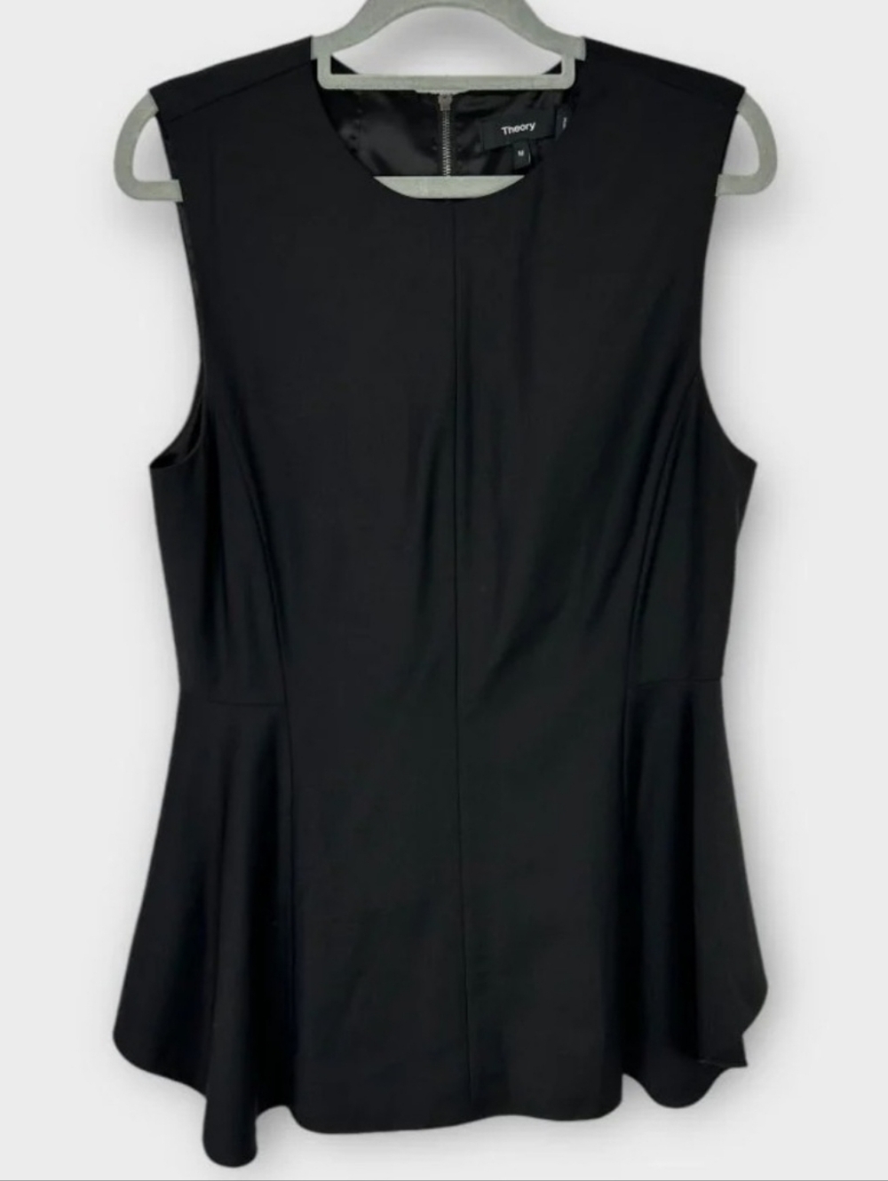 Theory Kalsing ADM Crepe Peplum Top Black Sleeveless Medium Structured Flare - Picture 4 of 13